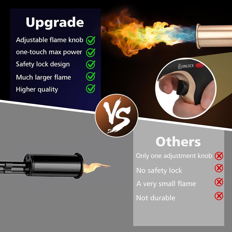 ARTFLAMM Propane Torch with Turbo Mode, Flamethrower Gun with Safety Lock, Blow Torch Gun for Cooking, Kitchen Food Torch Head for Grill, Searing Steak, BBQ, Charcoal Lighter(Tank Not Included) - Image 3